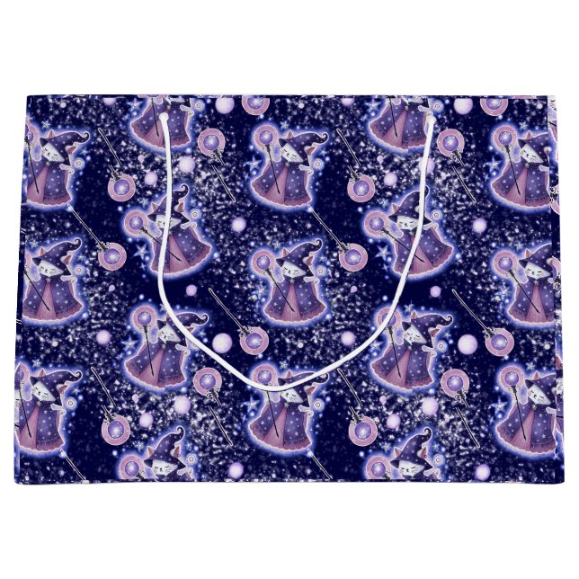 Whimsical Wizard Cat Gift Bag | Celestial Fantasy (Front)