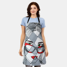 Whimsical Woman Portrait Red Glasses Geometric Neu