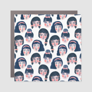 Whimsical Women: Cartoon Face Art Car Magnet