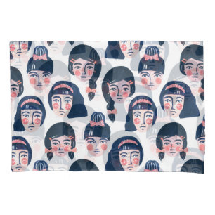 Whimsical Women: Cartoon Face Art Pillow Case