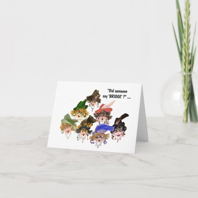 Whimsical women friends who play bridge card (Front)