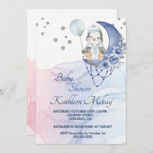 Whimsical Wonderland Blue Penguin Baby shower boy Invitation