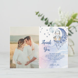 Whimsical Wonderland Blue Penguin Baby shower boy Thank You Card