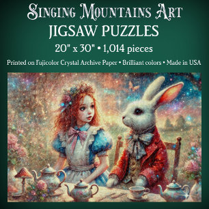 Whimsical Wonderland Illustration Alice & Rabbit Jigsaw Puzzle
