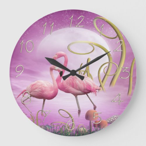Whimsical Wonderland Pink Flamingos Clock