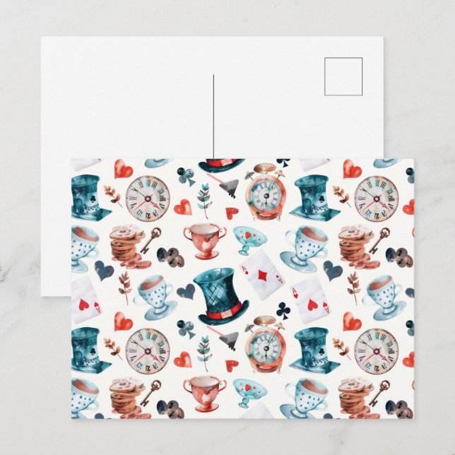 Whimsical Wonderland Tea Party Pattern Postcard (Front/Back)