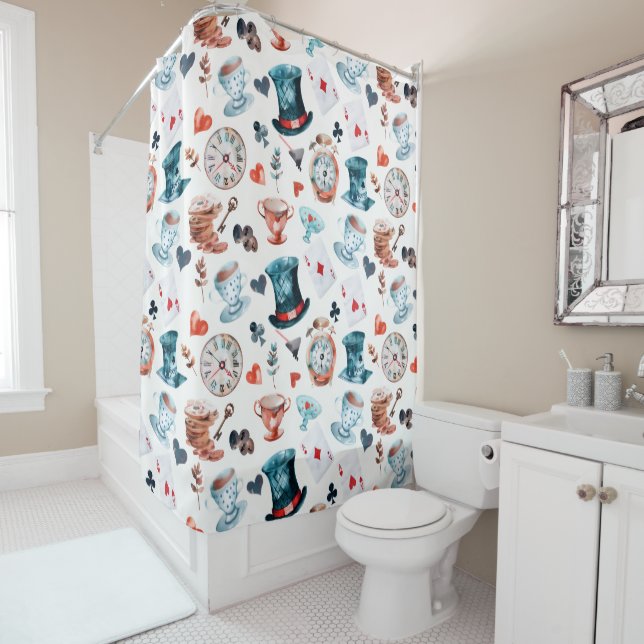 Whimsical Wonderland Tea Party Pattern Shower Curtain (In Situ)