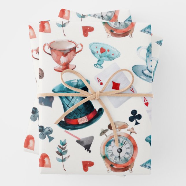 Whimsical Wonderland Tea Party Pattern Wrapping Paper Sheets (In situ)