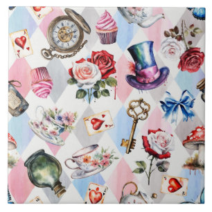 Whimsical Wonderland Watercolor Victorian Pattern Ceramic Tile