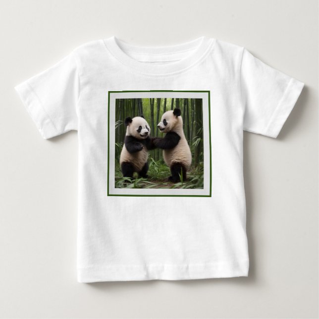 Whimsical Wonders: Baby Pandas Play in Forest Baby T-Shirt (Front)