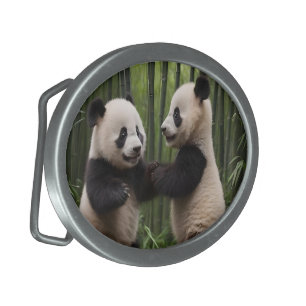Whimsical Wonders: Baby Pandas Play in Forest Belt Buckle