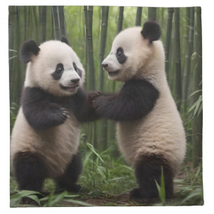 Whimsical Wonders: Baby Pandas Play in Forest Cloth Napkin