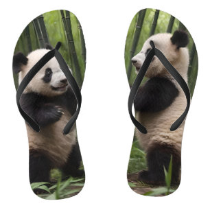 Whimsical Wonders: Baby Pandas Play in Forest,  Flip Flops