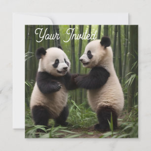 Whimsical Wonders: Baby Pandas Play in Forest Invitation