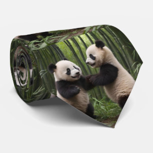 Whimsical Wonders: Baby Pandas Play in Forest Neck Tie