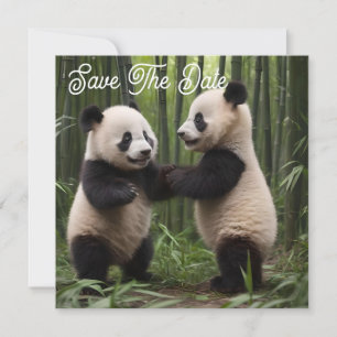Whimsical Wonders: Baby Pandas Play in Forest Save The Date