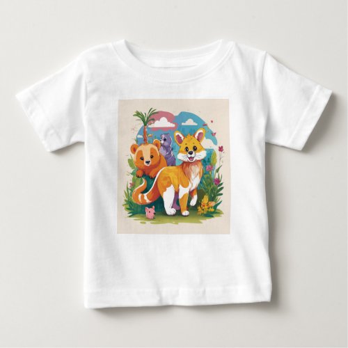Whimsical Wonders Playful Kids Animals T_shirt D