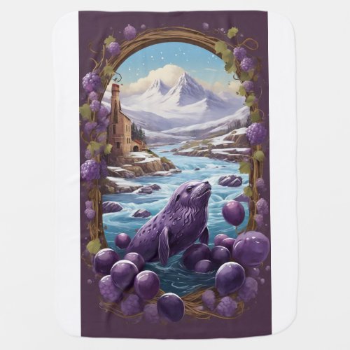 Whimsical Wonders Seal Fish Grape and Snowfall  Baby Blanket
