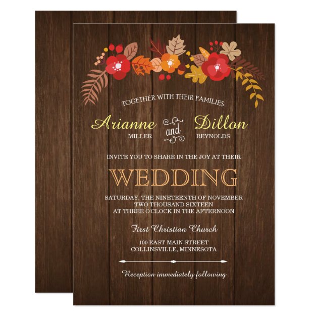 Whimsical Wood & Fall Foliage Wedding Invitation