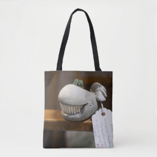 Whimsical Wooden Whale Sculpture Tote Bag