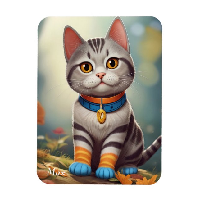 Whimsical Woodland America Shorthair Cat  Magnet (Vertical)