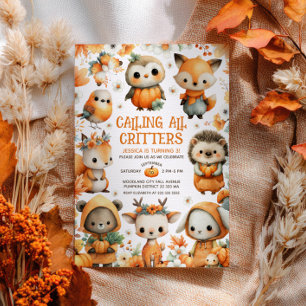 Whimsical Woodland Animals Autumn Kids' Birthday Invitation