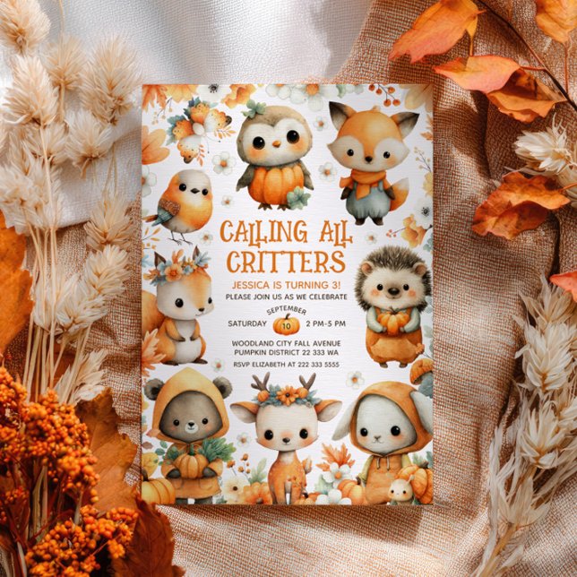 Whimsical Woodland Animals Autumn Kids' Birthday Invitation (Creator Uploaded)