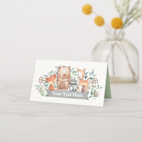Whimsical Woodland Animals Baby Shower Birthday Place Card