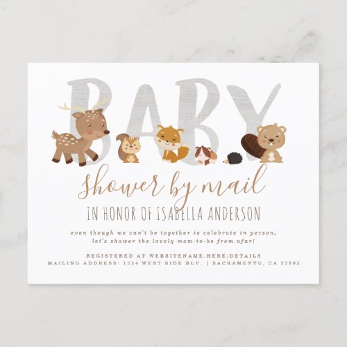 Whimsical Woodland Animals Baby Shower By Mail Invitation Postcard