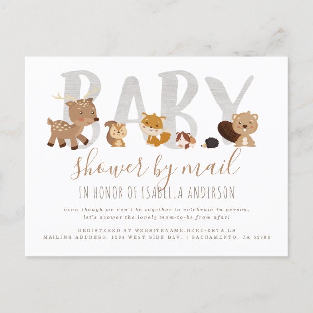 Whimsical Woodland Animals Baby Shower By Mail Invitation Postcard (Front)