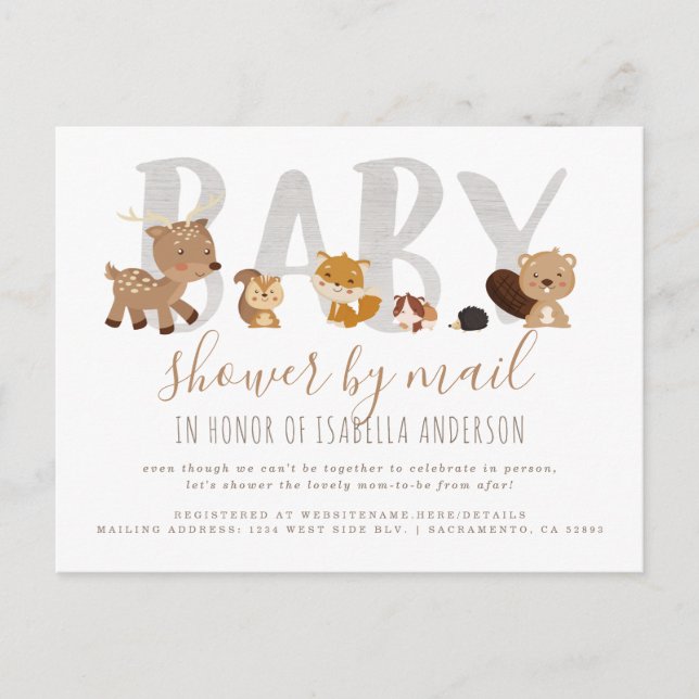 Whimsical Woodland Animals Baby Shower By Mail Invitation Postcard (Front)