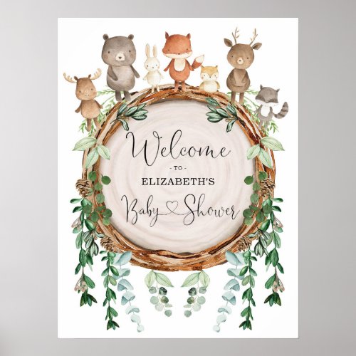 Whimsical Woodland Animals Baby Shower Welcome Poster