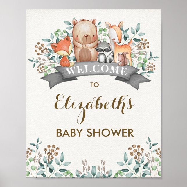 Whimsical Woodland Animals Baby Shower Welcome Poster (Front)