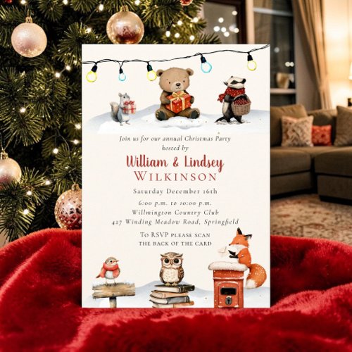 Whimsical Woodland Animals Christmas Party Invitation