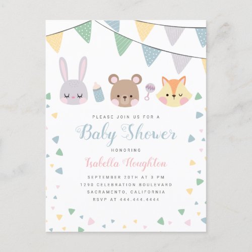 Whimsical Woodland Animals  Confetti Baby Shower Invitation Postcard
