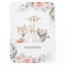 Whimsical Woodland Animals Deer Soft Pink Floral Baby Blanket Whimsical Woodland Animals Deer Soft Pink Floral Baby Blanket