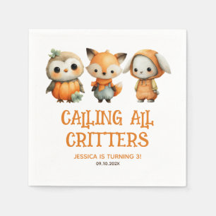 Whimsical Woodland Animals Fall Kids' Birthday Napkins