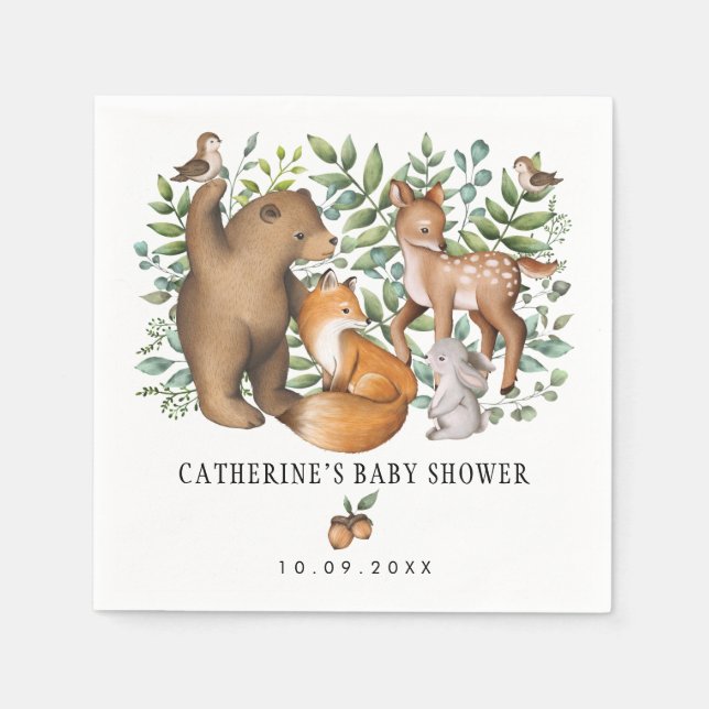Whimsical Woodland Animals Forest Baby Shower Napkins (Front)