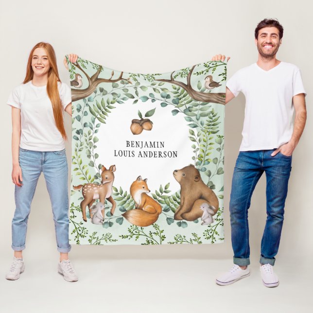 Whimsical Woodland Animals Forest Greenery Nursery Fleece Blanket (In Situ)