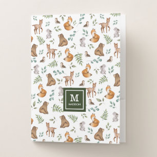 Whimsical Woodland Animals Forest Greenery Pattern Pocket Folder