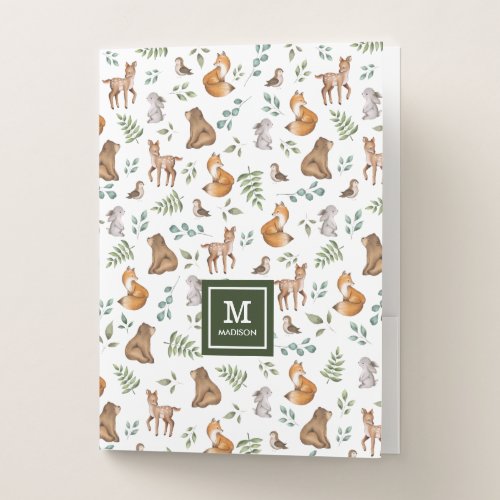 Whimsical Woodland Animals Forest Greenery Pattern Pocket Folder
