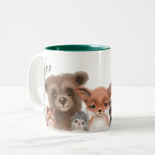 Whimsical Woodland Animals Forest Greenery Two-Tone Coffee Mug | Zazzle