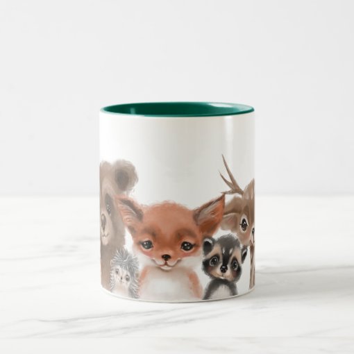 Whimsical Woodland Animals Forest Greenery Two-Tone Coffee Mug | Zazzle