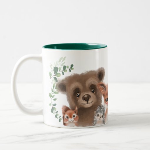 Whimsical Woodland Animals Forest Greenery Two-tone Coffee Mug 