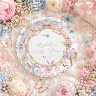 Whimsical Woodland Animals Girl Baby Shower Paper Plates