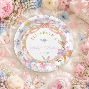 Whimsical Woodland Animals Girl Baby Shower Paper Plates