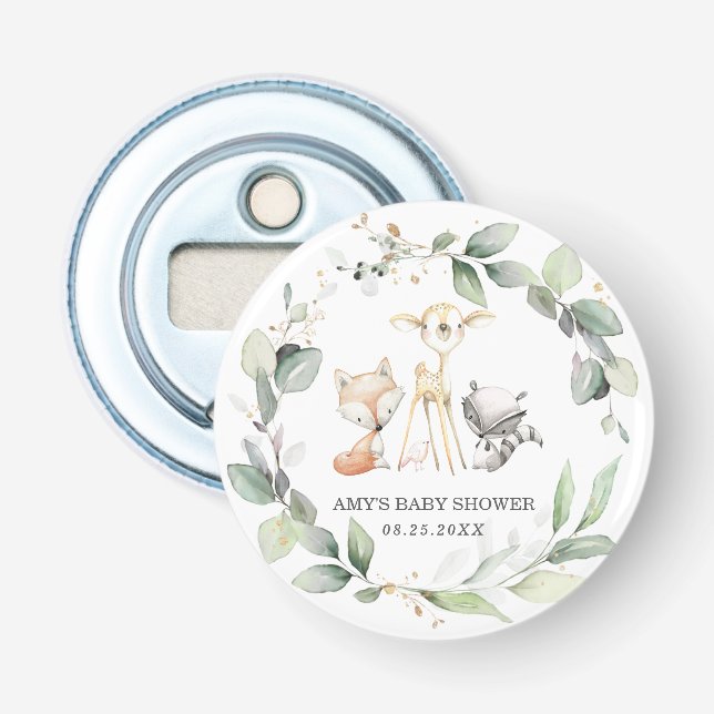Whimsical Woodland Animals Greenery Party Favor Bottle Opener (Front)