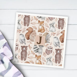 Whimsical Woodland Animals Monogram Party Napkins