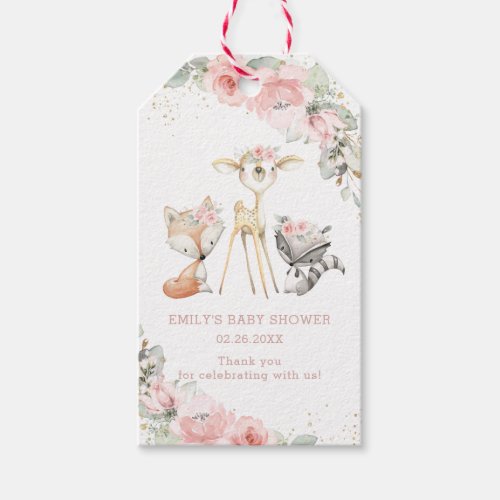 Whimsical Woodland Animals Pink Floral Thank You Gift Tags