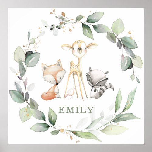 Whimsical Woodland Animals Soft Greenery Wall Art